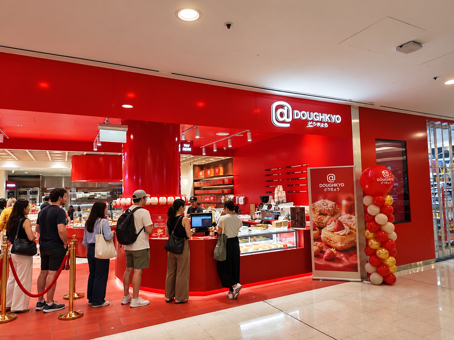 View of Doughkyo World Square bakery with customers